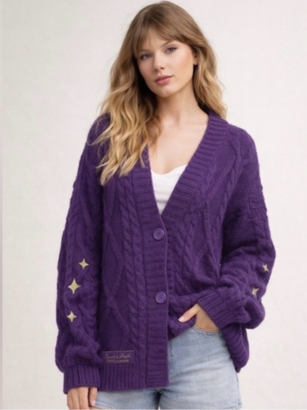 Taylor Swift Speak Now Cardigan Purple Cable Knit Sweater M/L